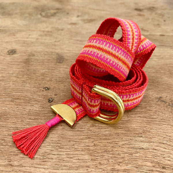 Hand woven belt in 'Flame'.