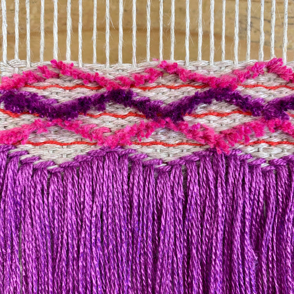 Rya knot pattern and rya fringe
