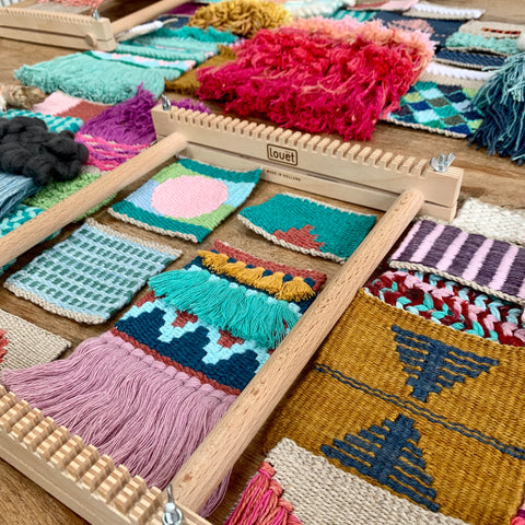 Frame loom weaving samples